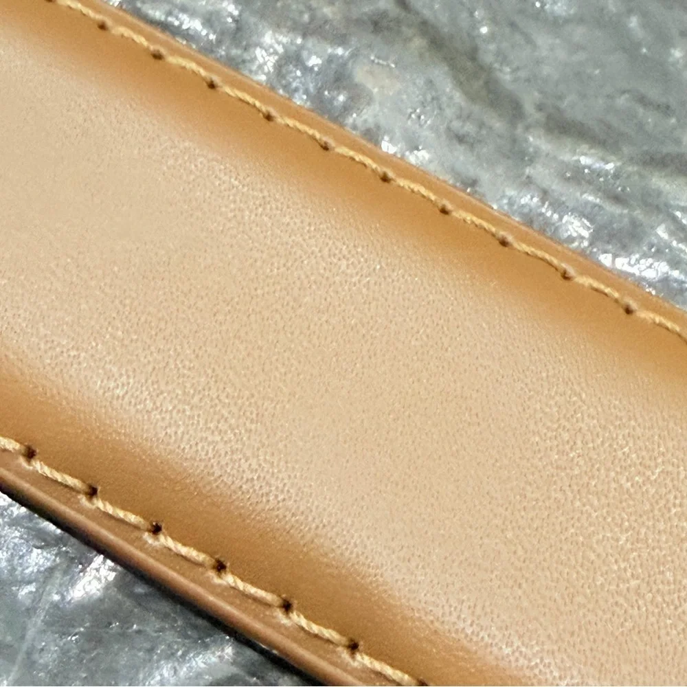 Tan Leather Belt with Oversized Gold Statement Buckle Classic Waist Belt
